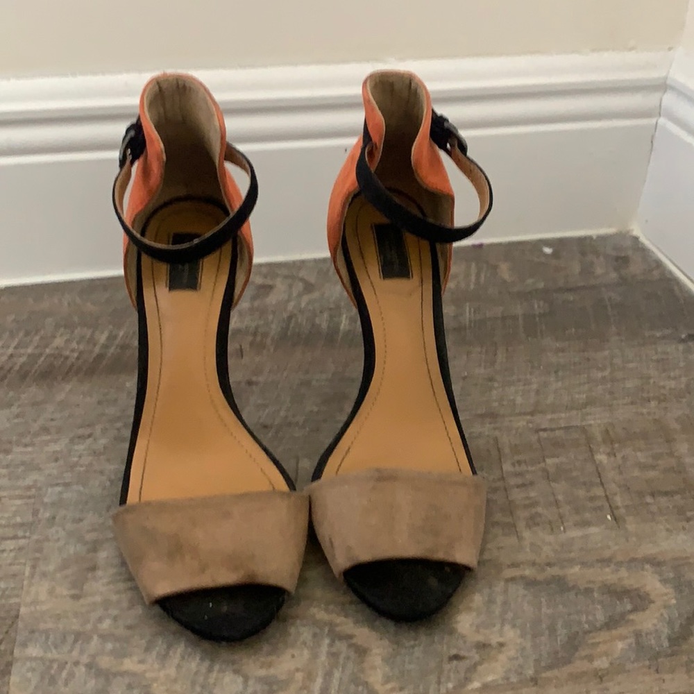 Zara suede ankle strap 3 tone heels
